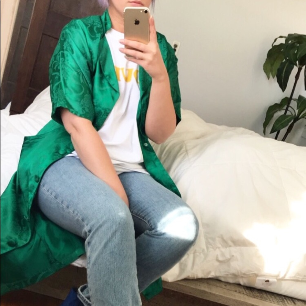 Silky green true vintage button up dress